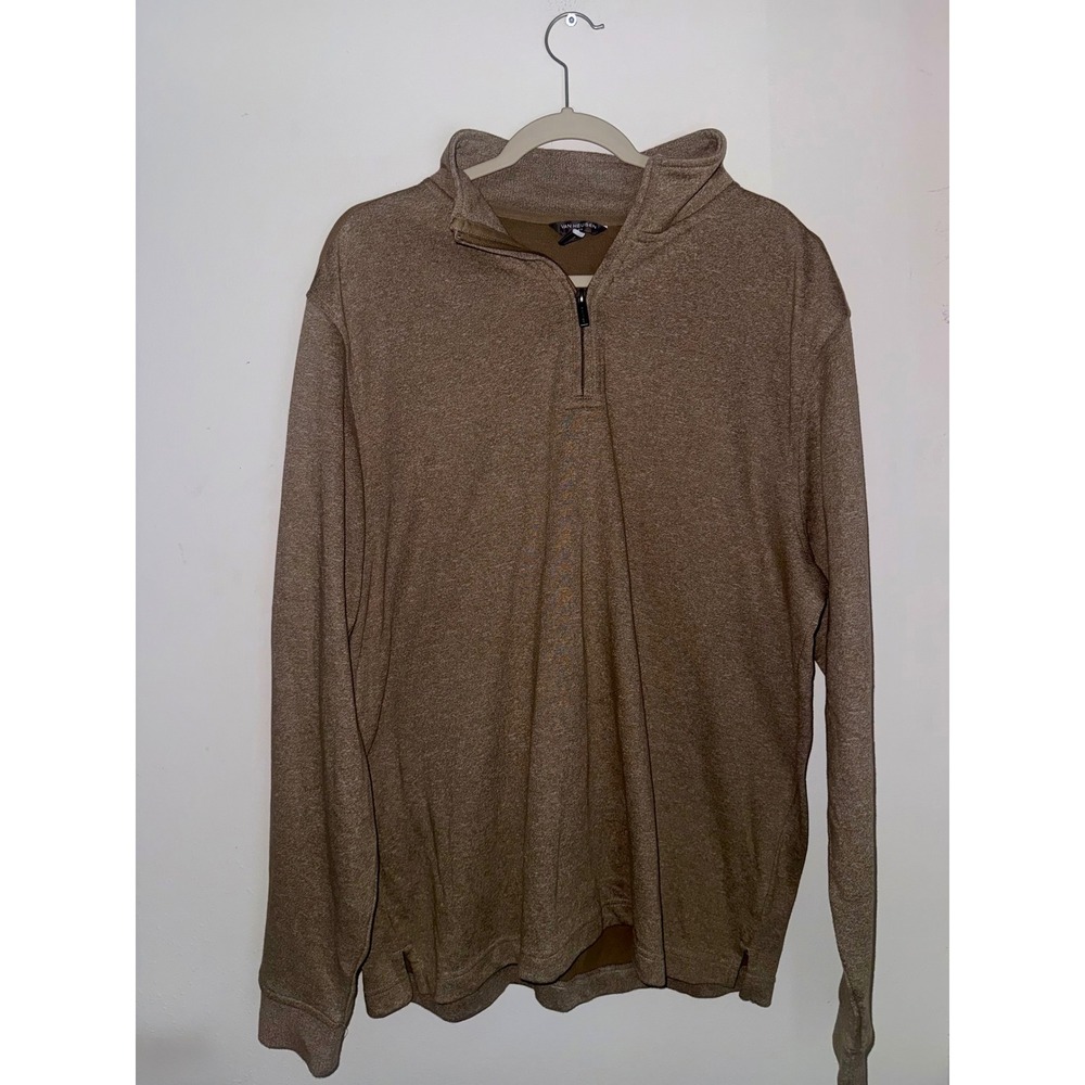 Van Heusen Flex Mens Large Brown Heathered Quarter Zip Pullover Sweater